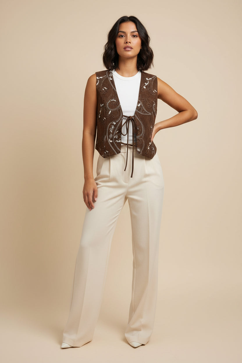 Embroidery Suede Waistcoat