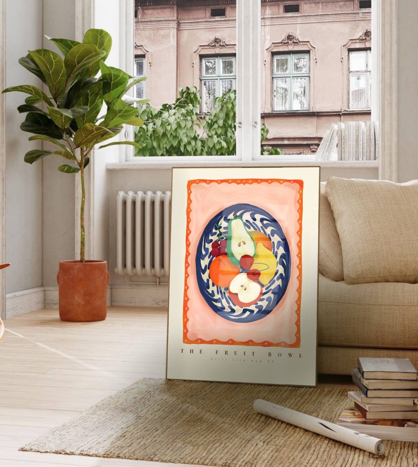 Blue Fruit Bowl Illustration