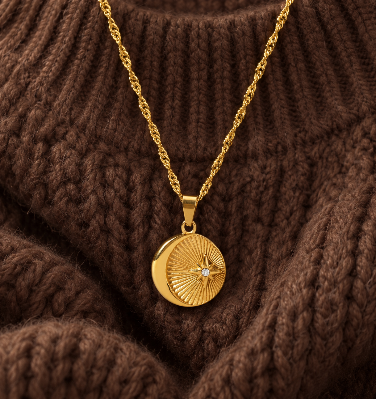 Star & Moon Disc Necklace