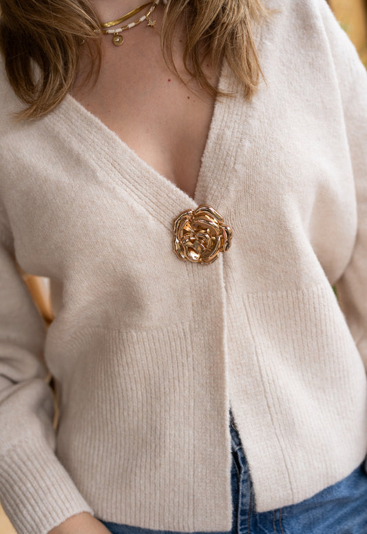 Gold Flower Broach Cardigan