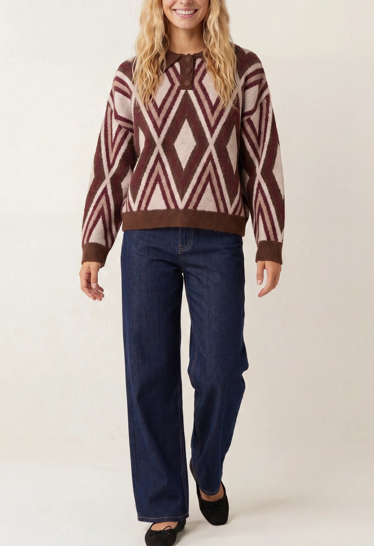 Diamond Knit Polo Jumper