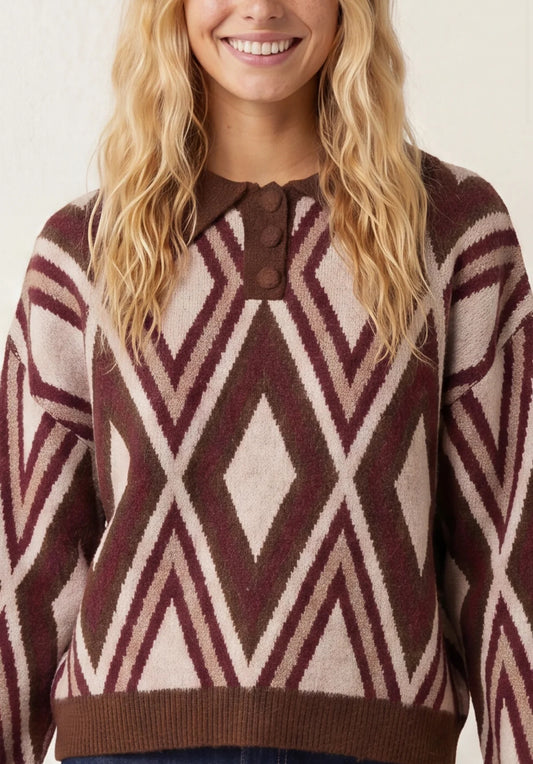 Diamond Knit Polo Jumper