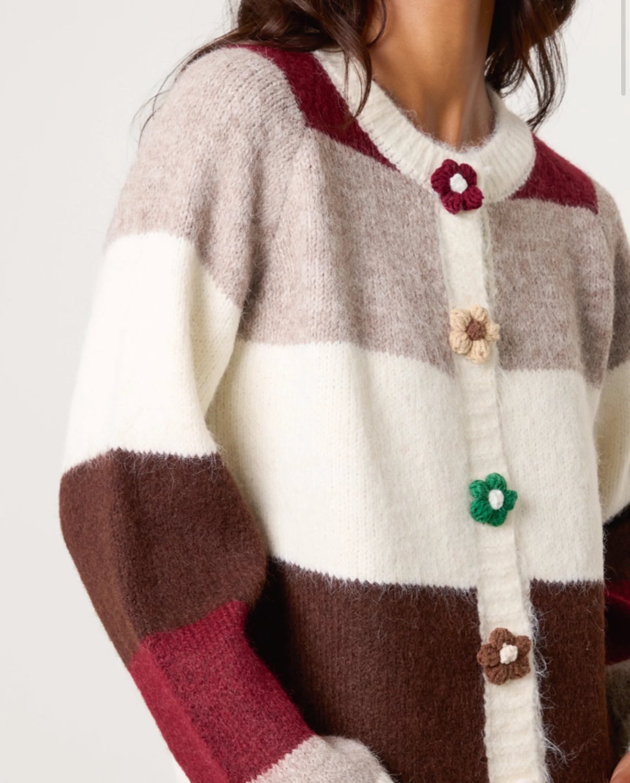 Flower Button Stripe Cardigan