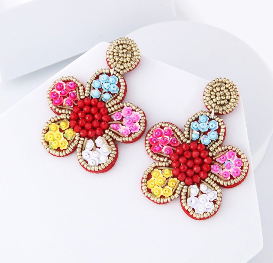 Beaded Flower Drop Earrings