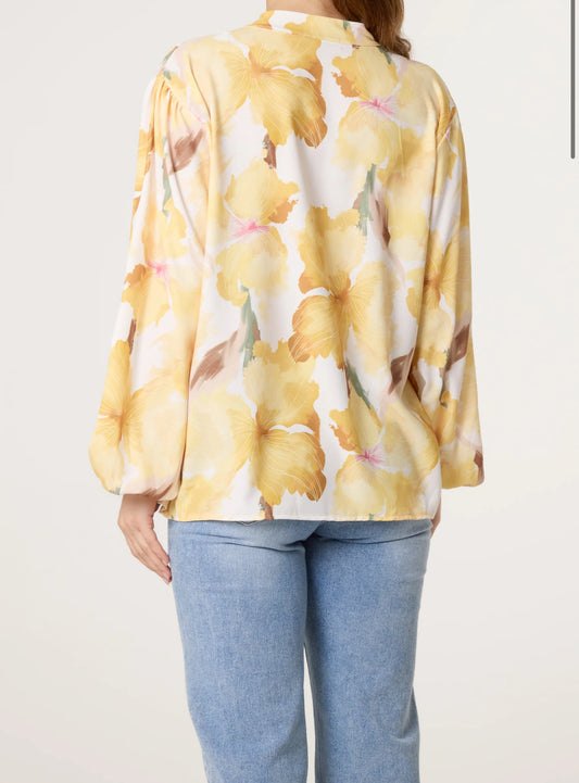 Floral Grandad Collar Blouse