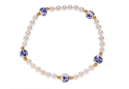 Porcelain Print & Pearl Bracelet