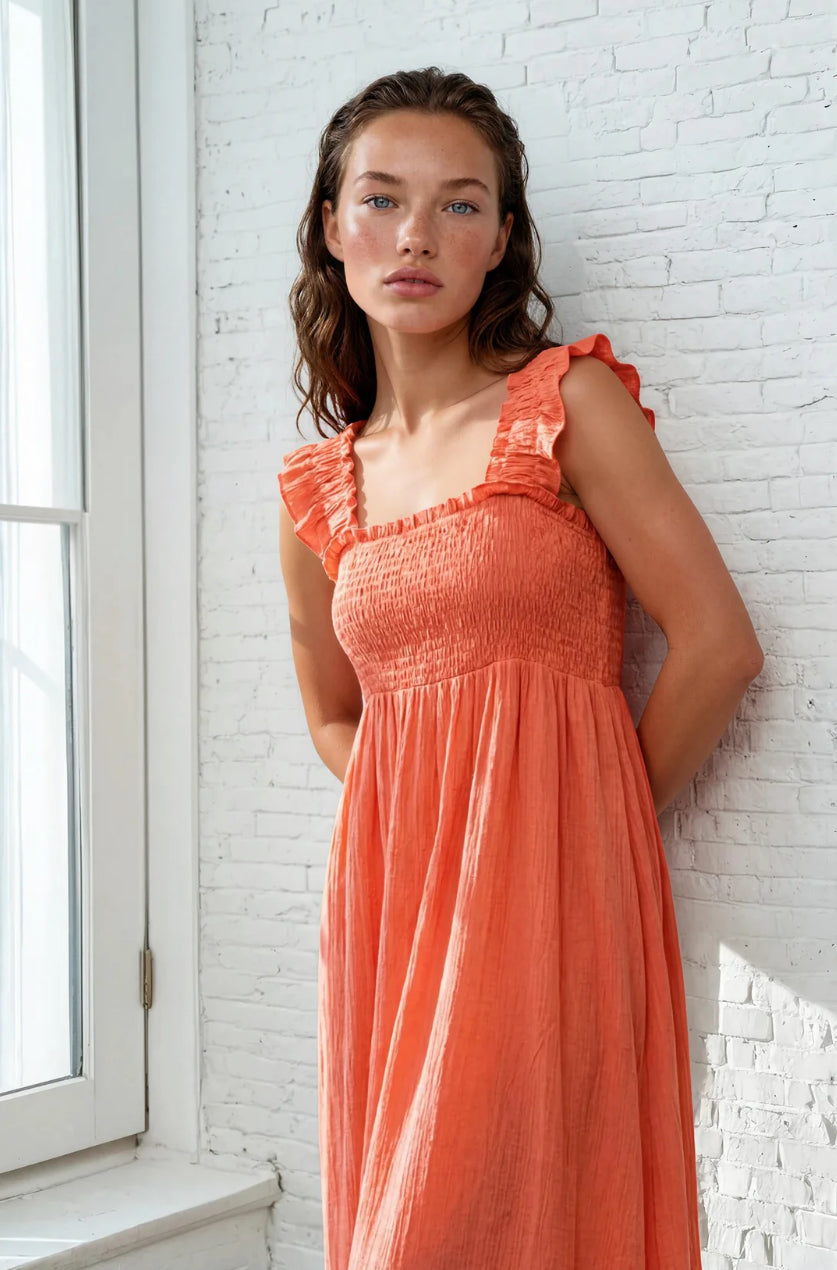 Crinkle Frill Strap Dress
