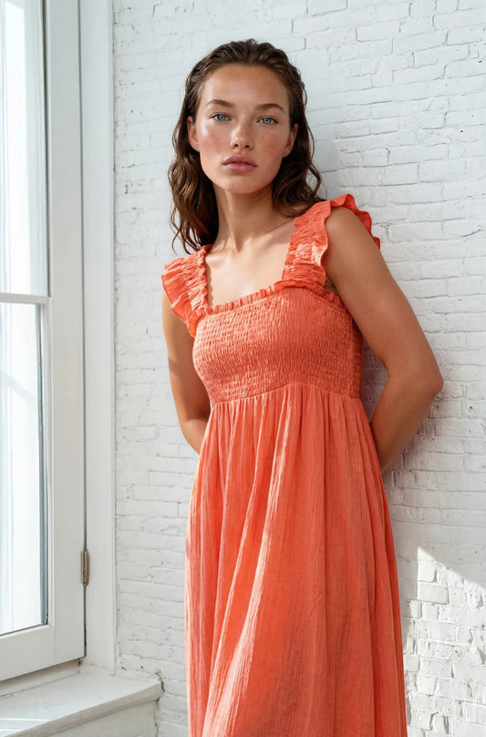 Crinkle Frill Strap Dress