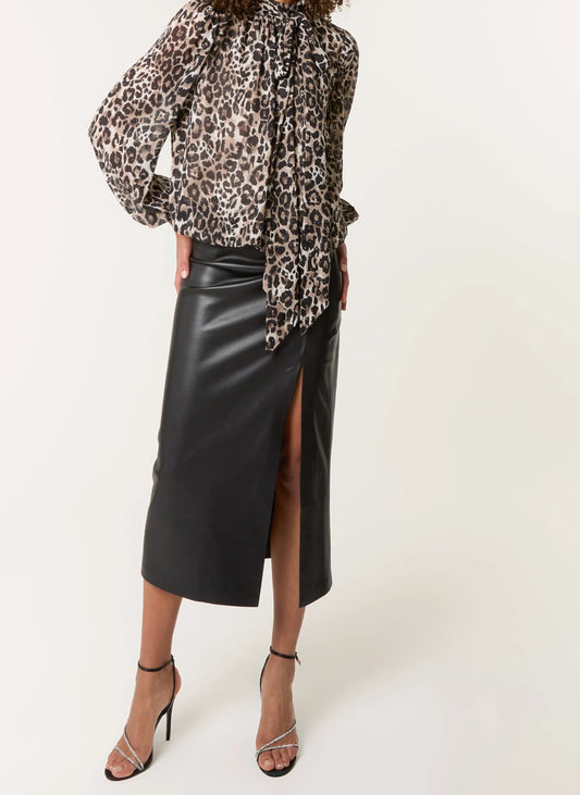 High Tie Animal Print Blouse