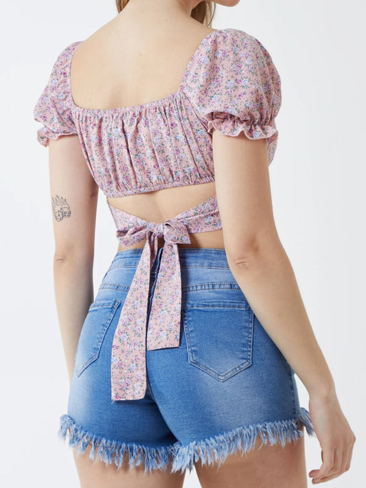 Floral Puff Sleeve Crop Top