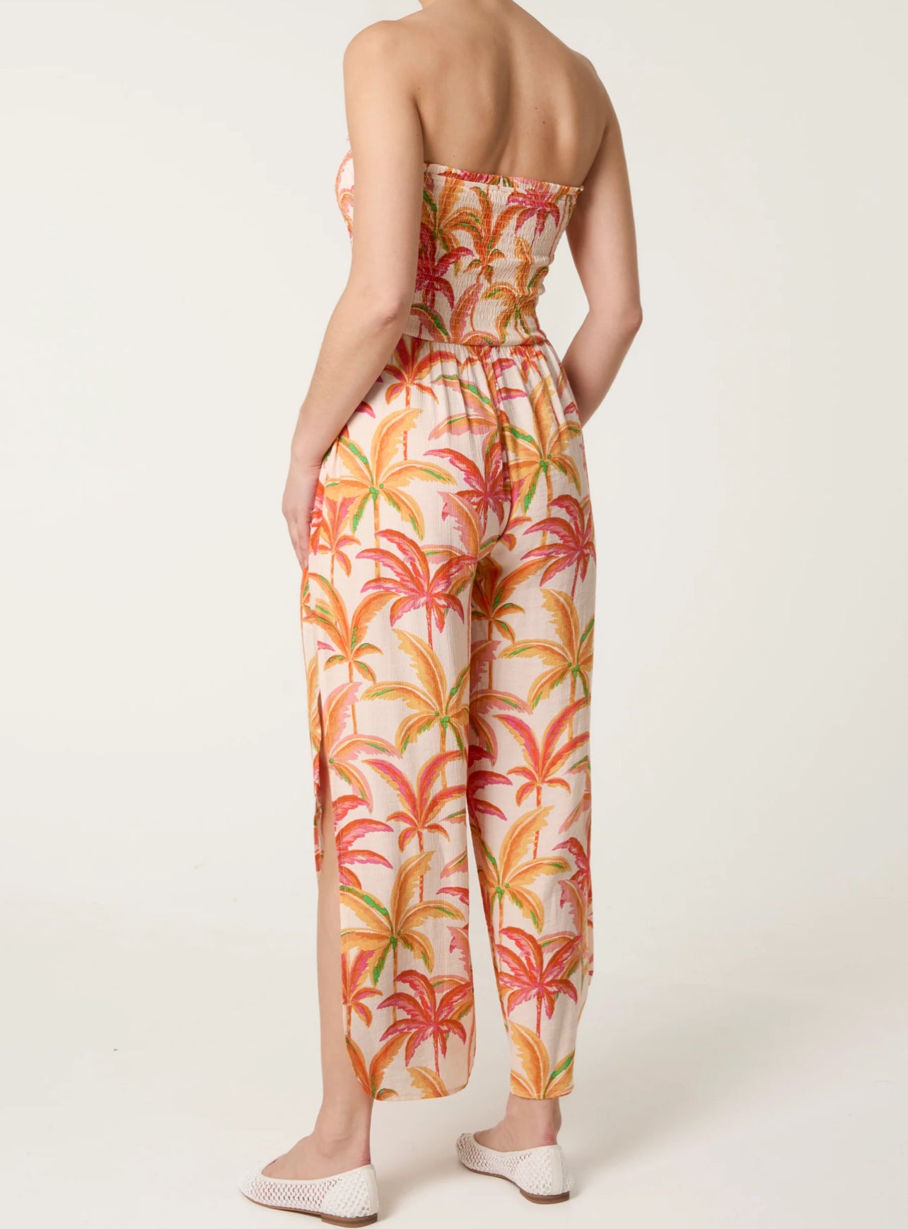 Side Split Palm Tree Jumpsuit