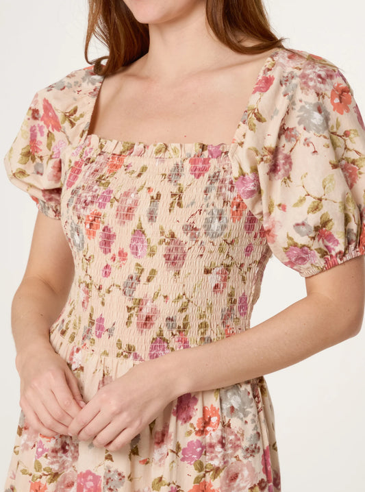 Sally Shirred Floral Dress