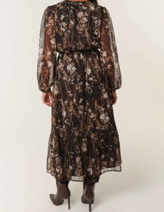 Leaf Print Chiffon Dress
