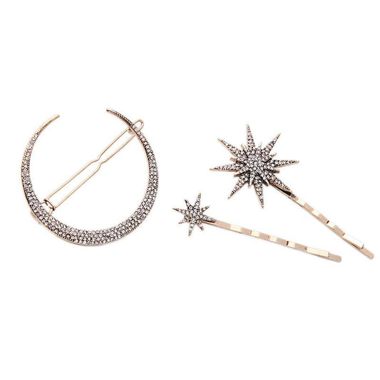 Moon & stars triple hair clip set