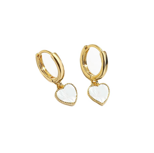 Heart charm huggie in mother of pearl