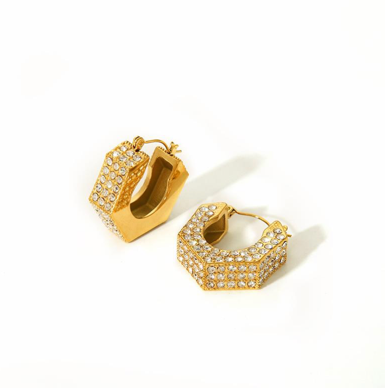 Crystal encrusted hexagon earring