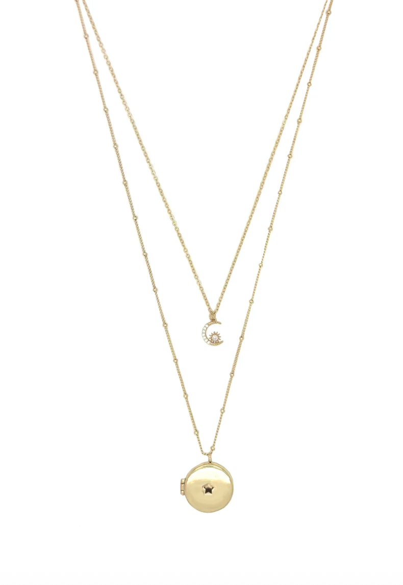 Moon and Star Locket Necklace
