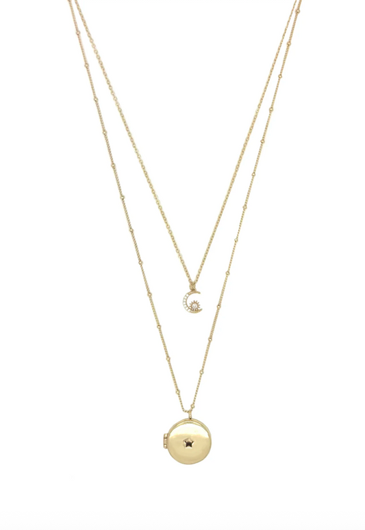 Moon and Star Locket Necklace