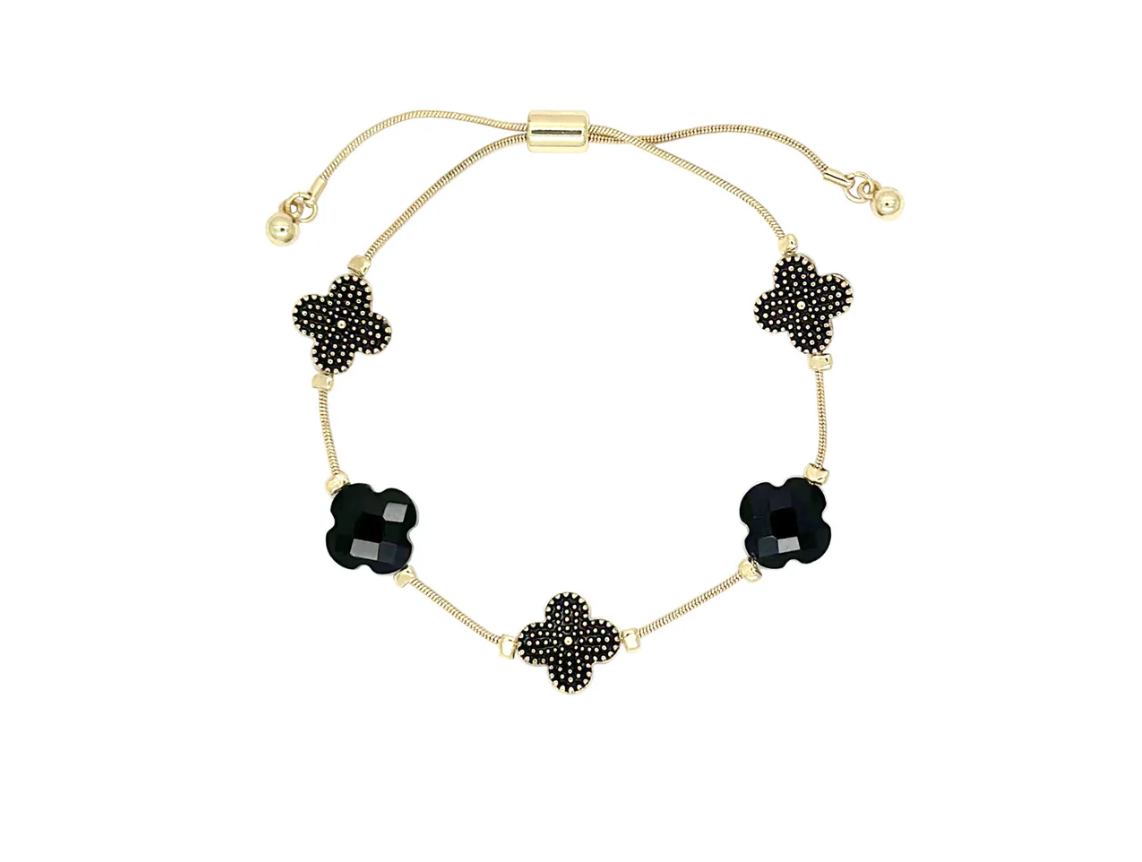 Black Stone Clover Bracelet