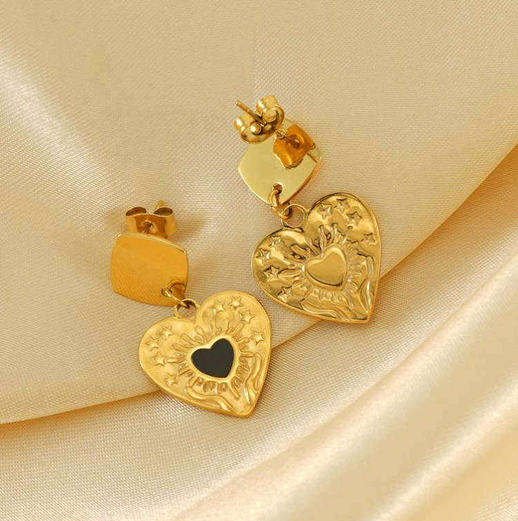 Black Heart Drop Earrings