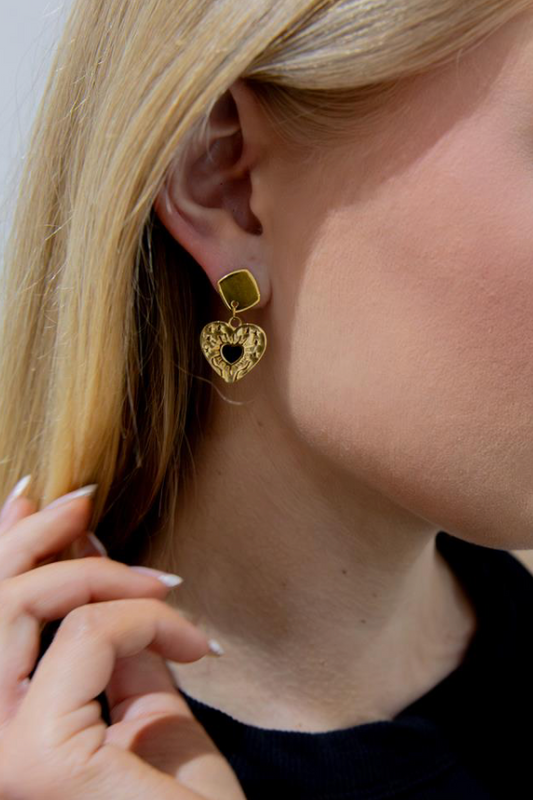 Black Heart Drop Earrings
