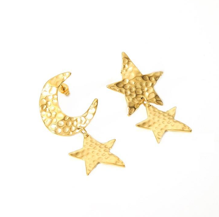 Hammered Star & Moon Earrings