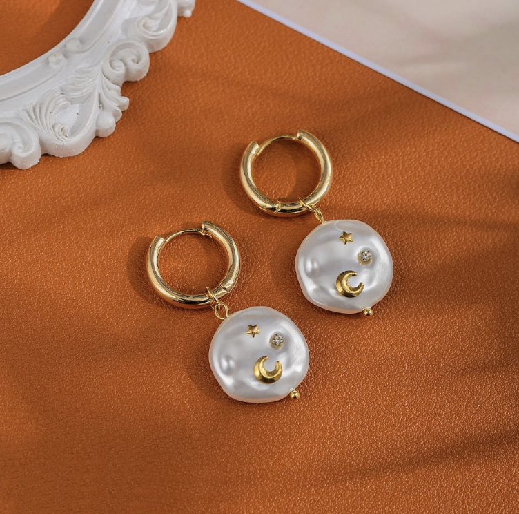 Bead Star & Moon Earrings
