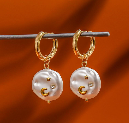 Bead Star & Moon Earrings