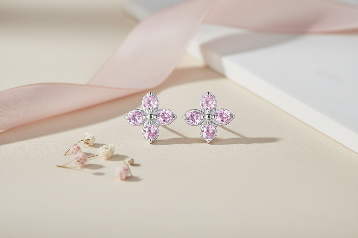 4 Petal Pink Earring