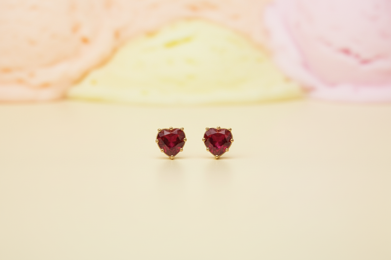 Ruby Red Heart Studs