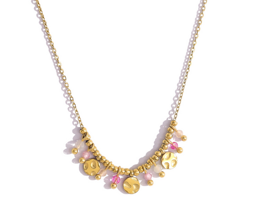 Hammered Disc & Bead Drop Necklace