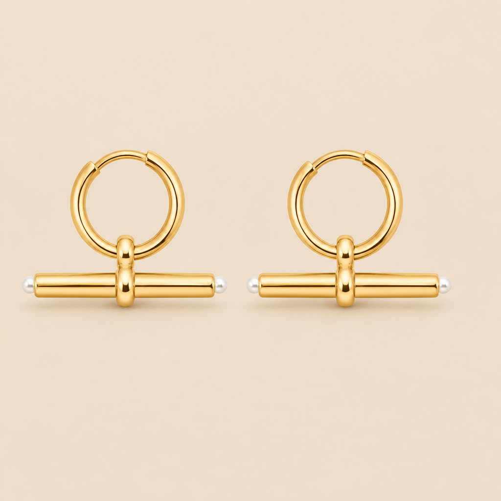 T bar Pearl End Earrings