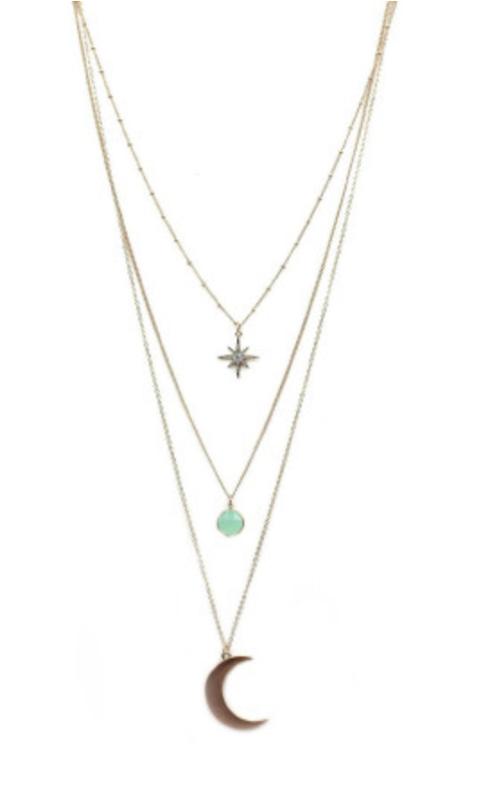 Moon Pendant Necklace W Stone