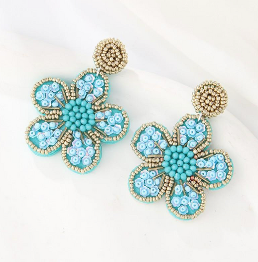 Beaded Flower Drop Earrings