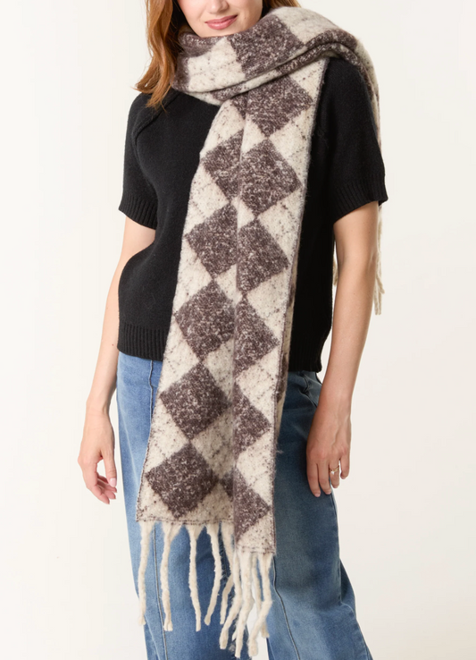 Argyle Fluffy Knit Scarf