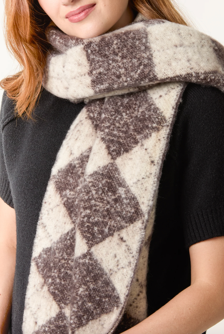 Argyle Fluffy Knit Scarf