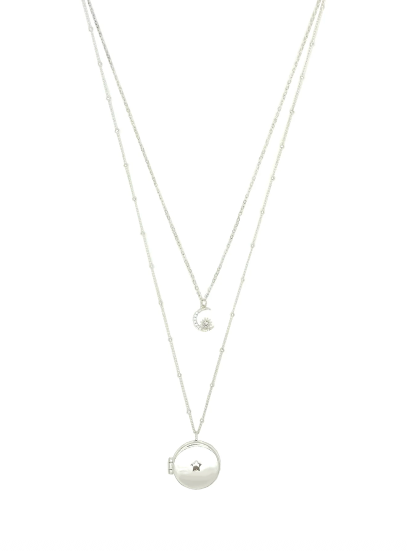 Moon and Star Locket Necklace