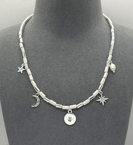 Beaded moon and star necklace