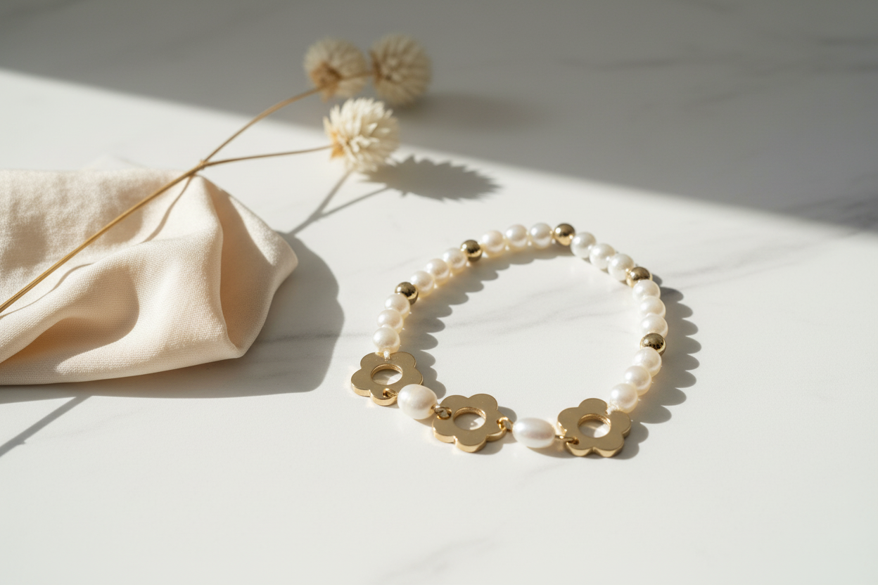 3 Flower Pearl Bracelet