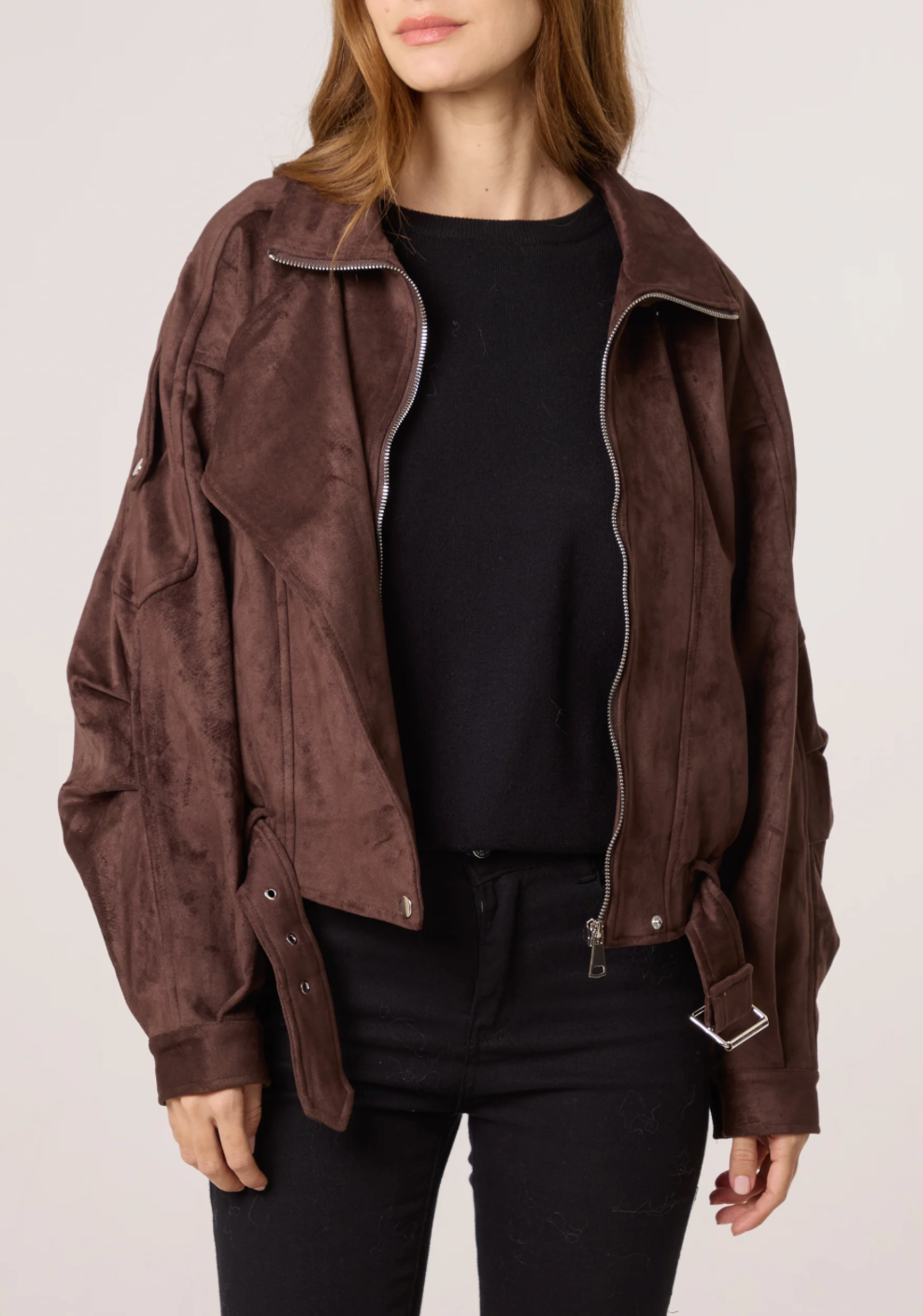 Faux Suede Biker Jacket