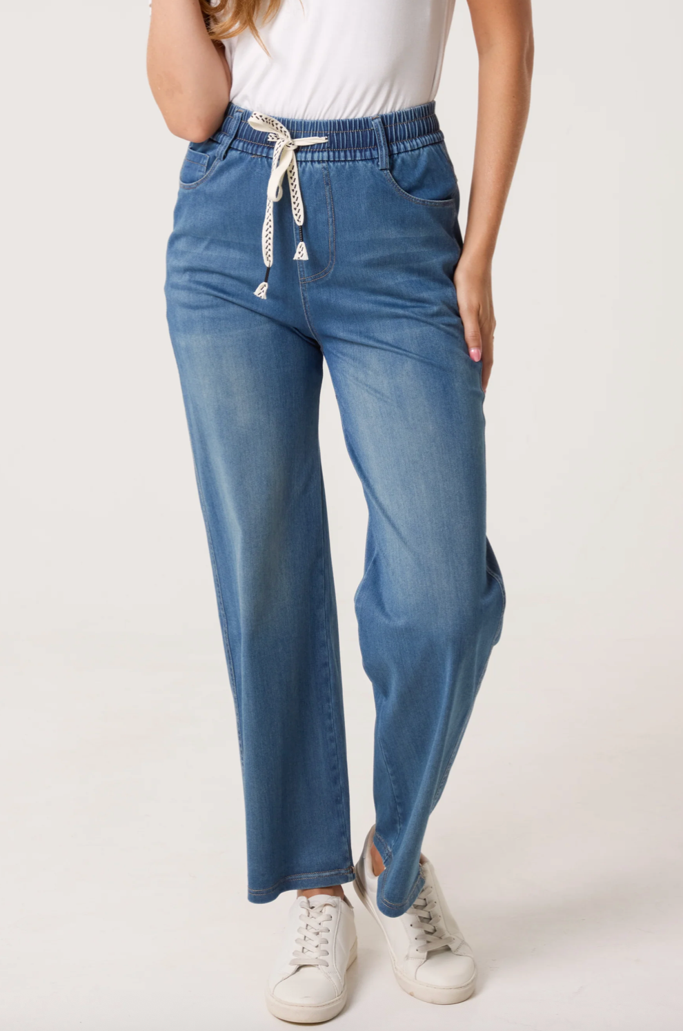 Elastic Wide Leg Jeans
