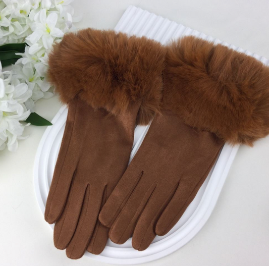 Suede Fur Cuff Gloves
