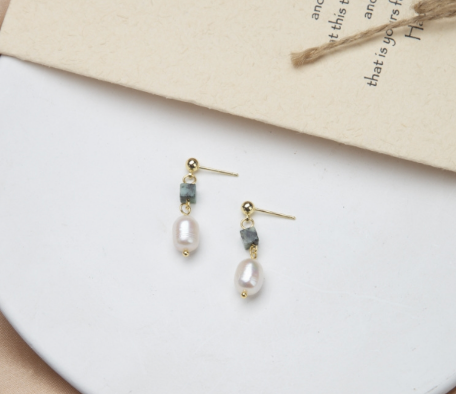 Rec Pearl Drop Earrings