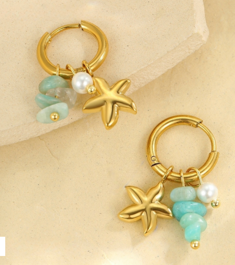 Turq Starfish Drop Earrings