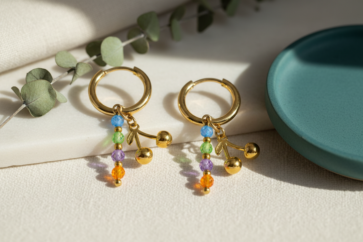 Cherry Charm Bead Huggie