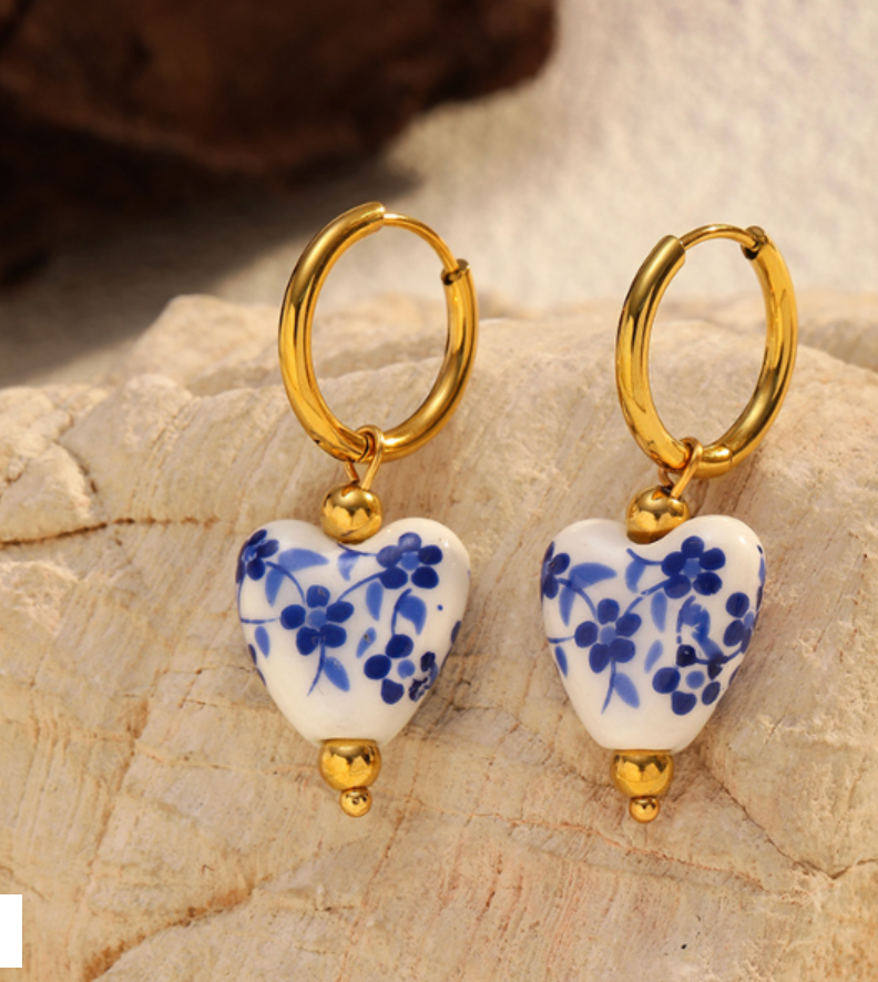 Flower Print Heart Earring
