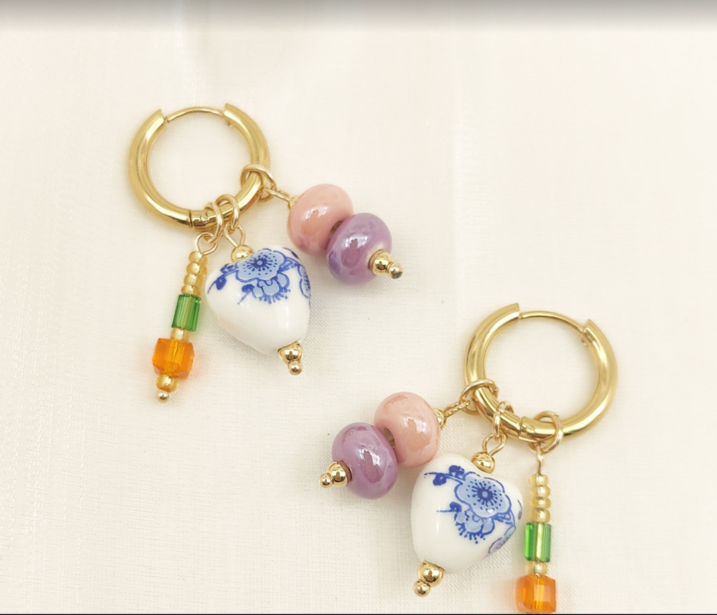 Heart & Bead Pendant Earrings