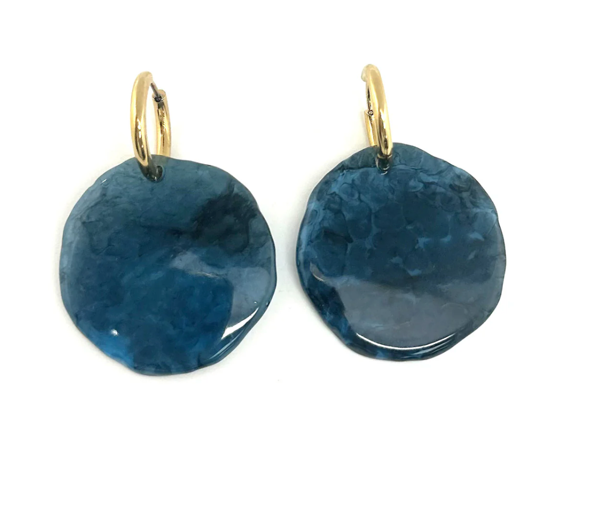 Blue Resin Circle Earrings