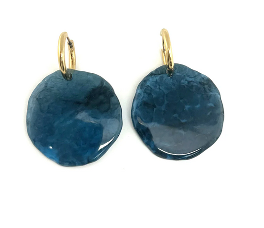Blue Resin Circle Earrings