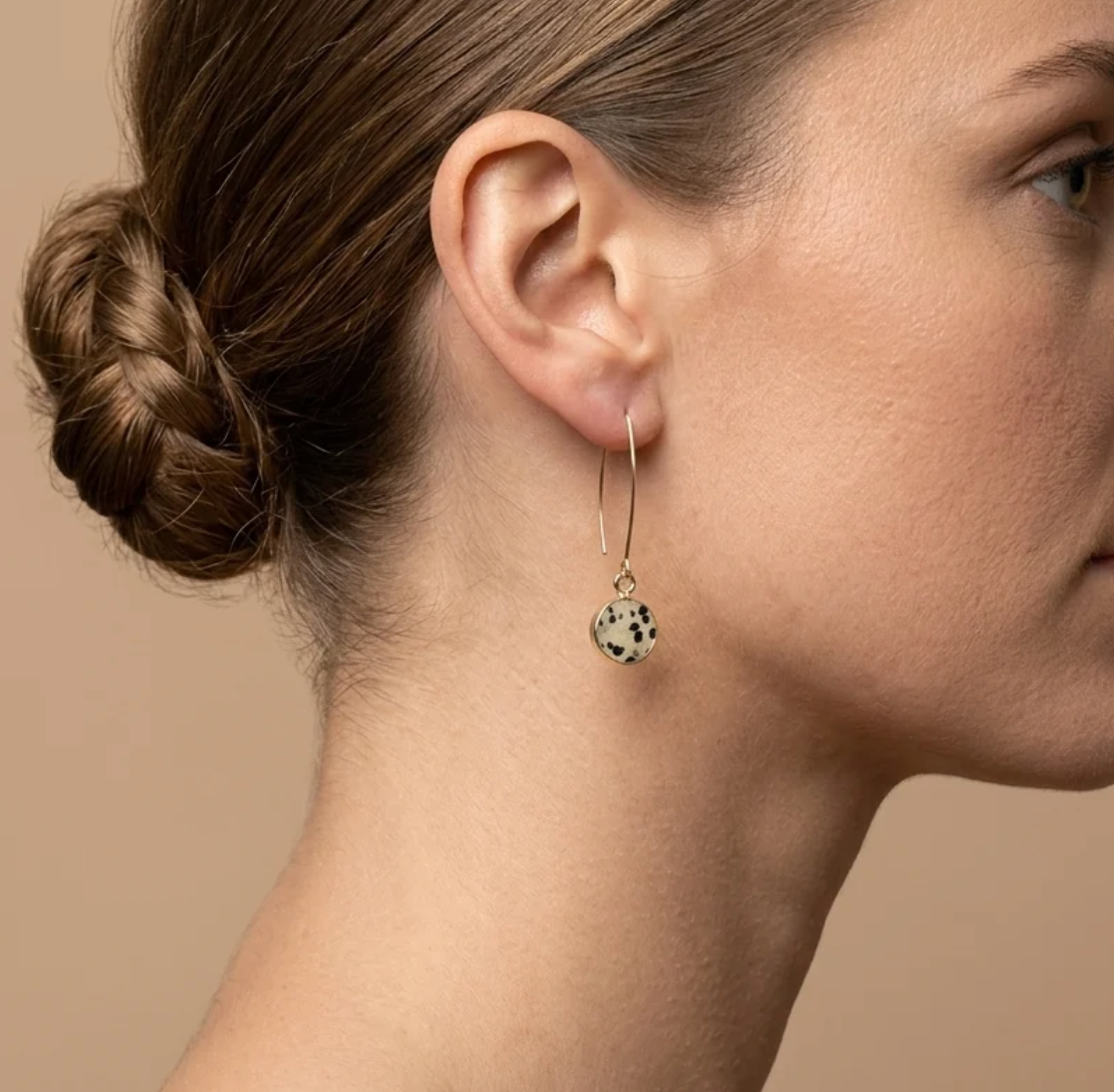 Semi-precious Circle Stone Drop Earrings